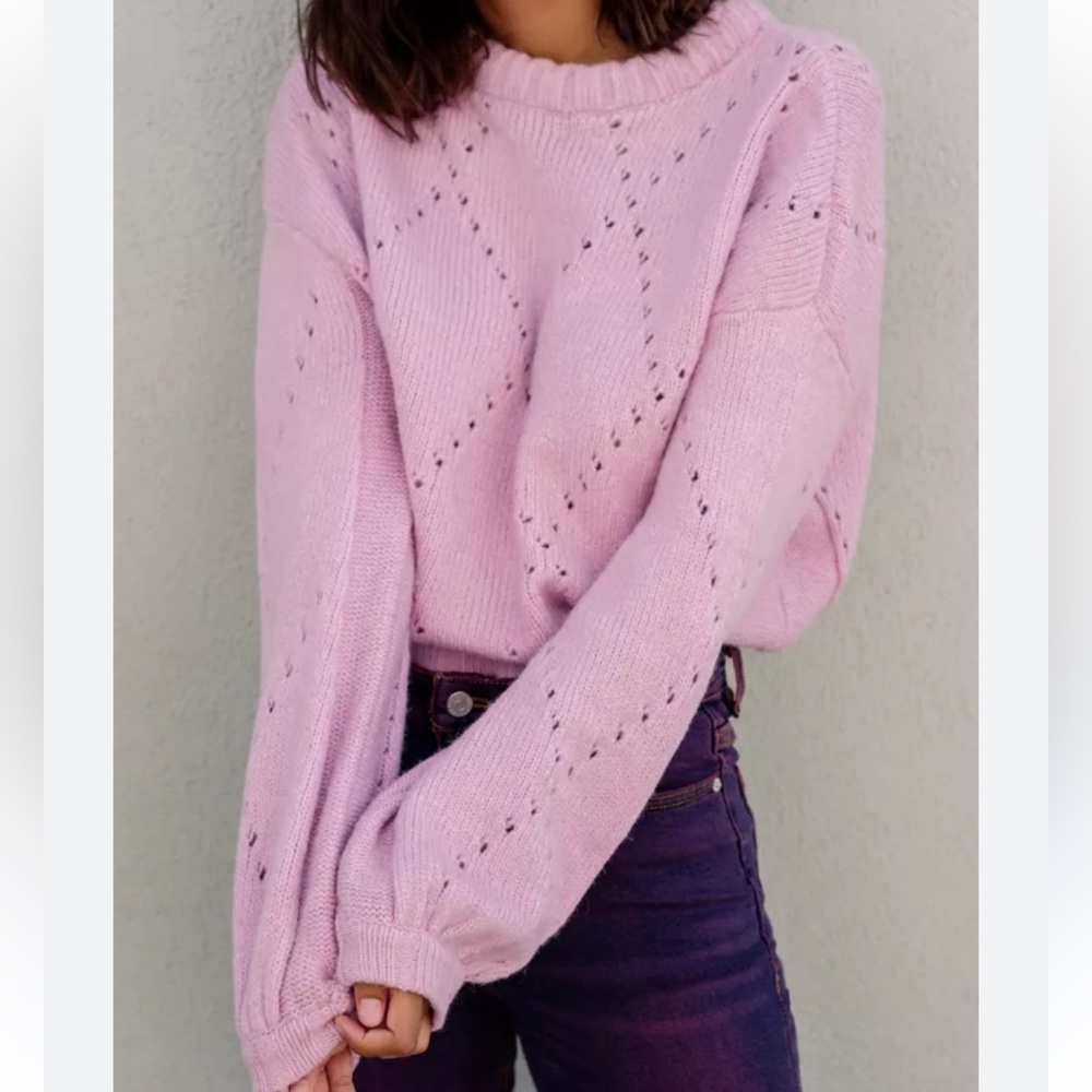 Cozy For Love and Lemons Pointelle Mia Sweater Pink